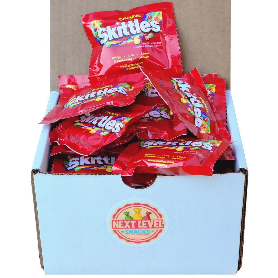 Next Level Snacks Skittles original fun size packets ready for on-the-go snacking
