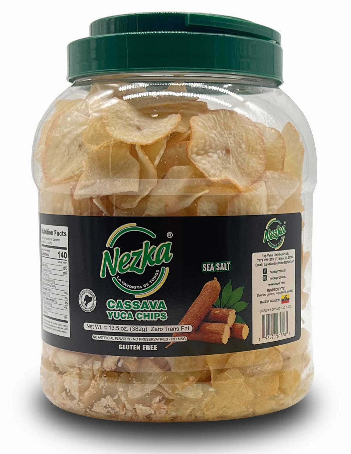 Nezka Cassava Chips bag view shows a crispy, gluten-free snack ready to enjoy