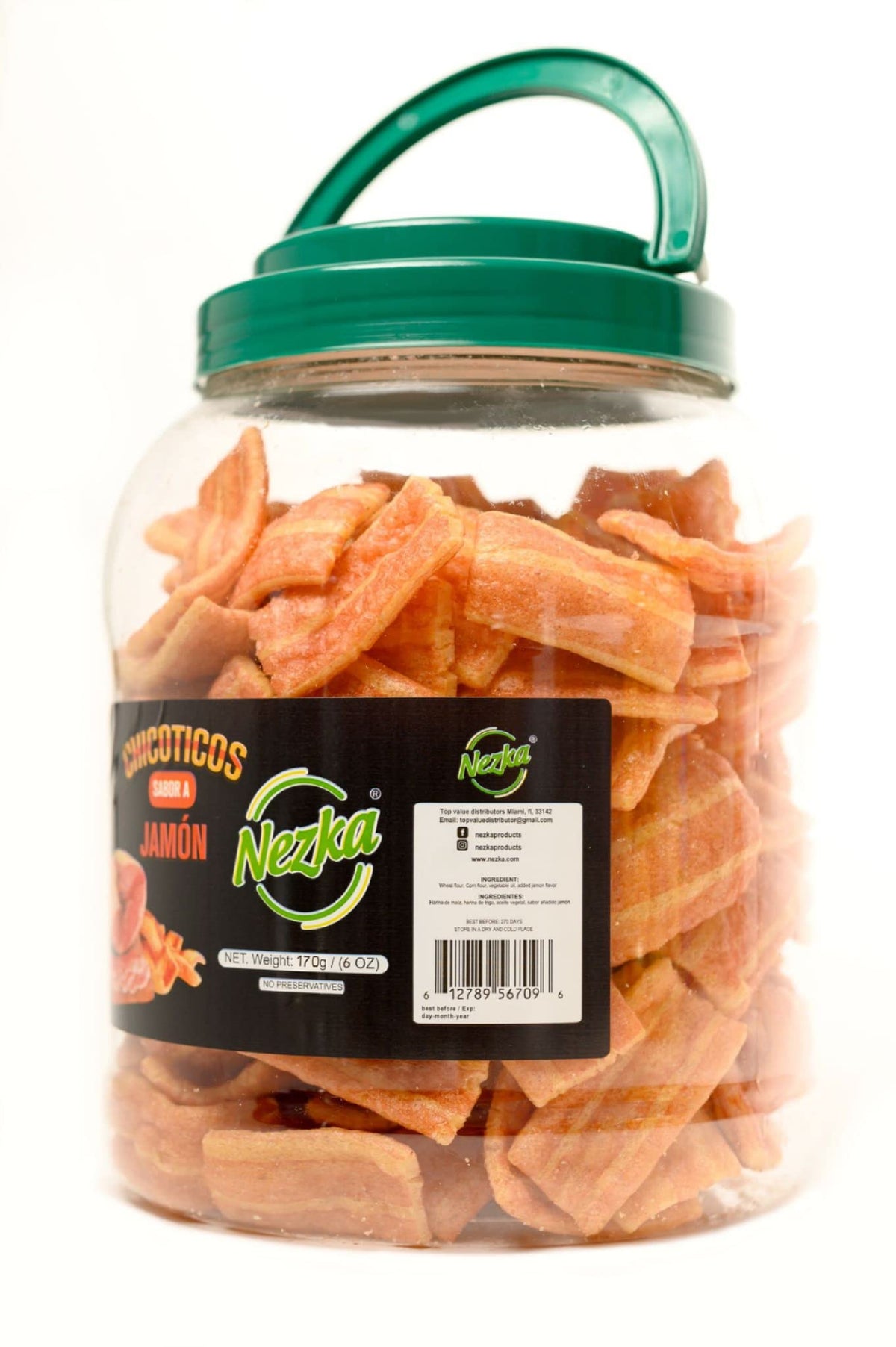 NEZKA Chicoticos Jamón packaging shot showing 6 oz size.