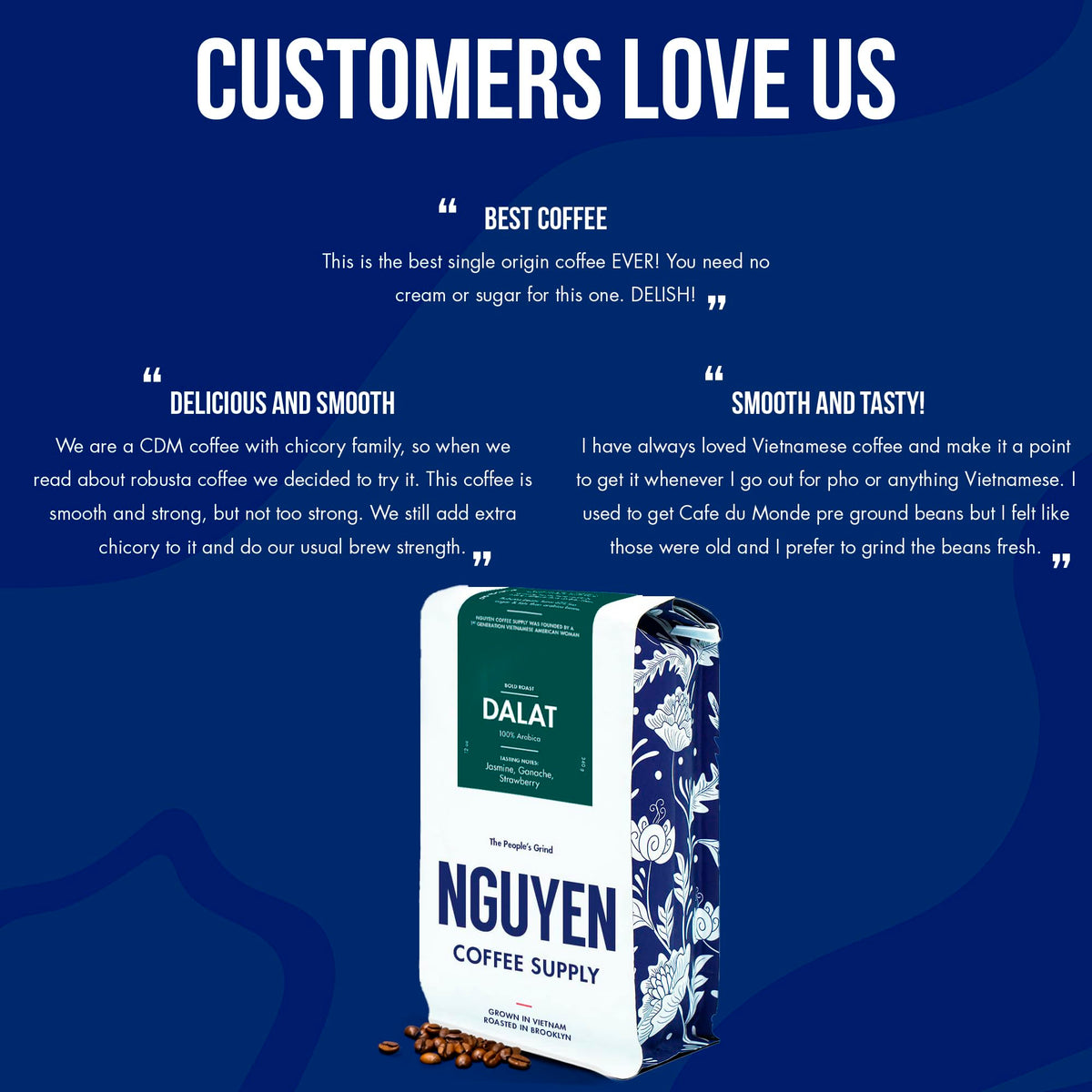 Nguyen Coffee Supply 12 oz bag designed for fresh at-home brewing.