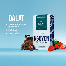 Nguyen Dalat Arabica beans close-up showing natural sweetness and ganache hints