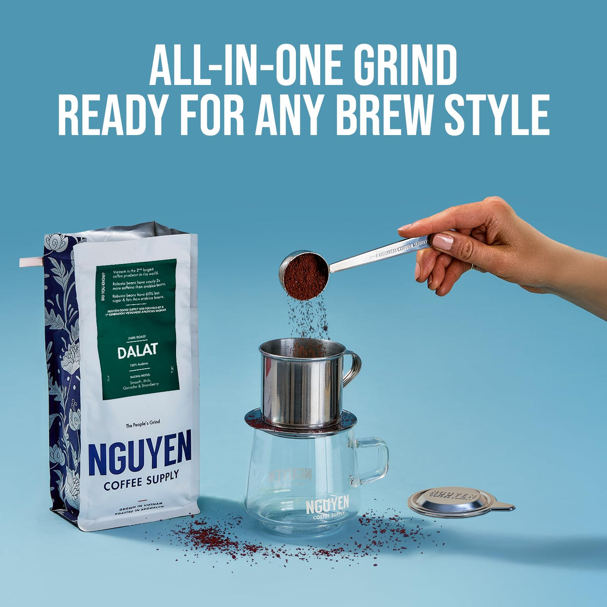Nguyen Dalat Arabica ground coffee ready for any brewing method