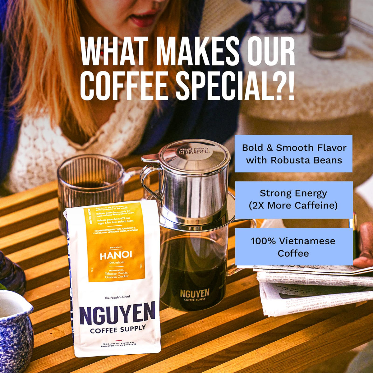 Nguyen Coffee Supply dense espresso shot illustrating bold flavor.