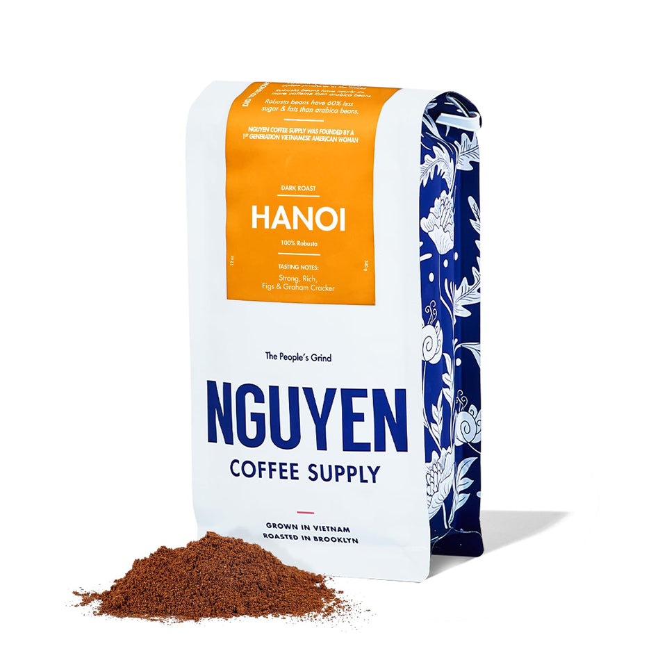 Nguyen Coffee Supply Hanoi Robusta bag front showing bold, premium Vietnamese beans.