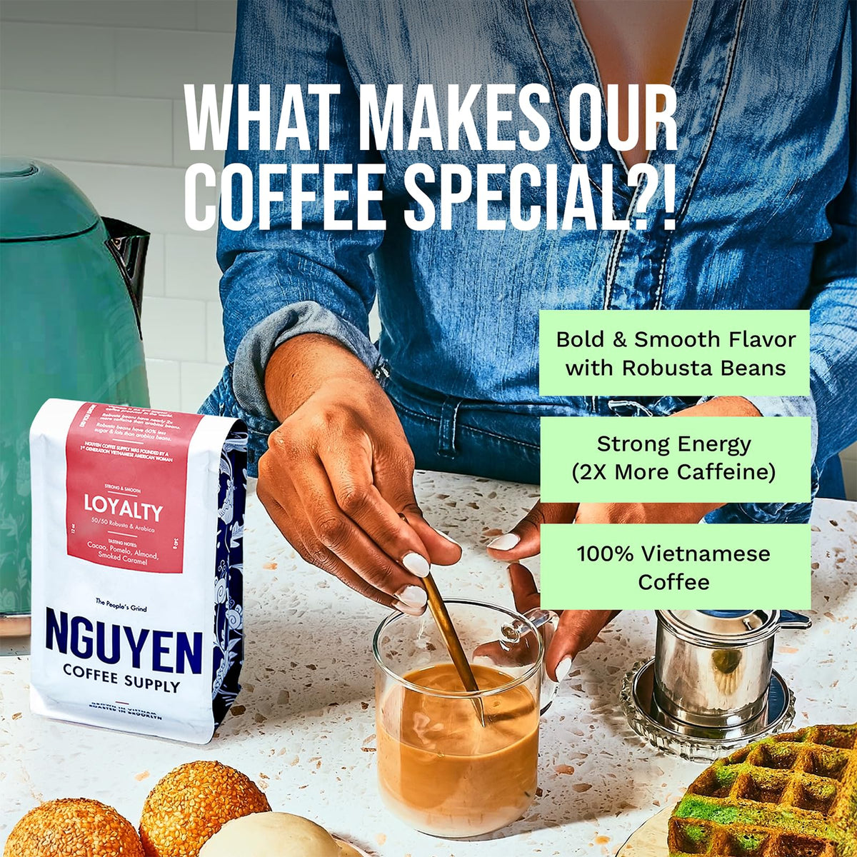 Nguyen Coffee Supply medium roast for a balanced daily cup with Pomelo and Caramel notes.