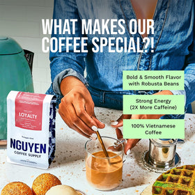 Nguyen Coffee Supply medium roast for a balanced daily cup with Pomelo and Caramel notes.
