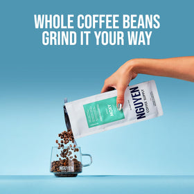 Brewed Moxy Arabica cup with steam for a smooth, balanced sip.