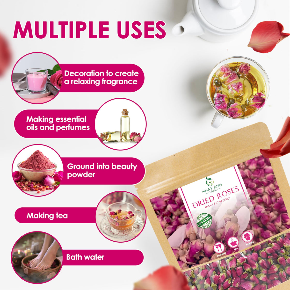 NHAT ANH FARM rose buds for bath and soothing aromatics.