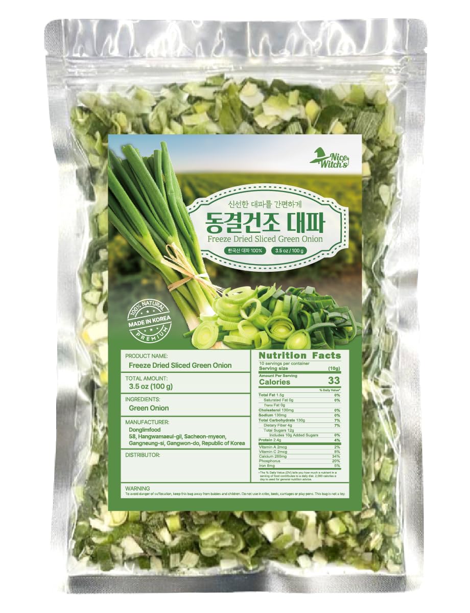 NICE WITCH'S freeze-dried green onion packaging, 100g, ideal for long-term pantry storage.