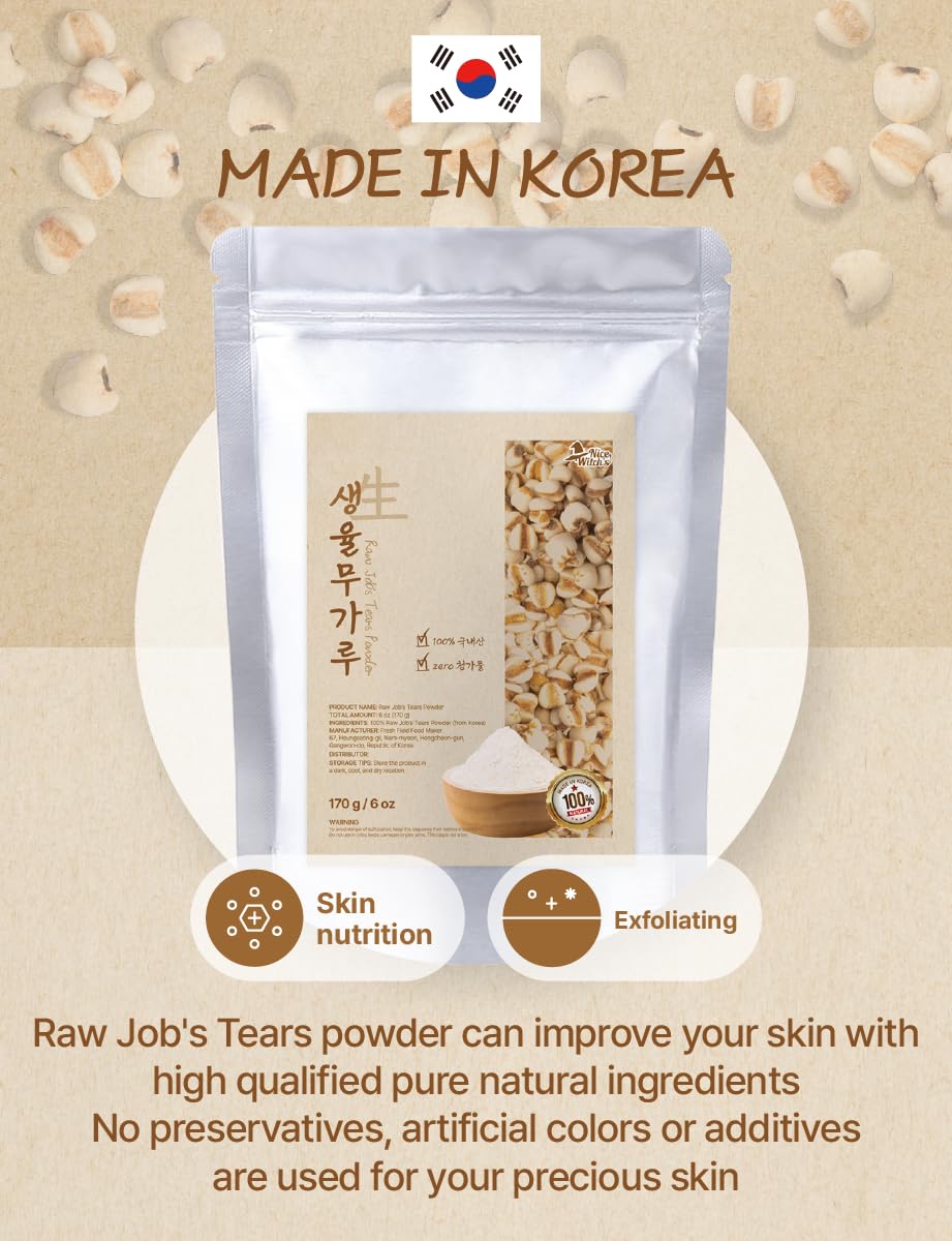 NICE WITCH'S Korean Raw Job's Tears Powder swirling in a mug for tea.