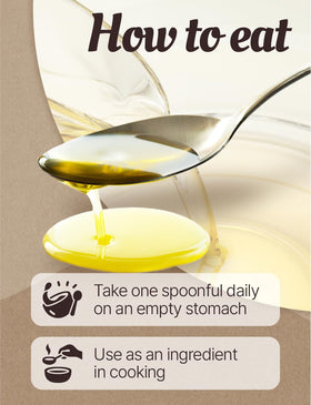 Golden hue and nutty aroma of Nice Witch's Raw Perilla Oil.