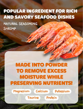 NICE WITCH'S Shrimp Powder jar closeup emphasizes a versatile, MSG-free seasoning option.