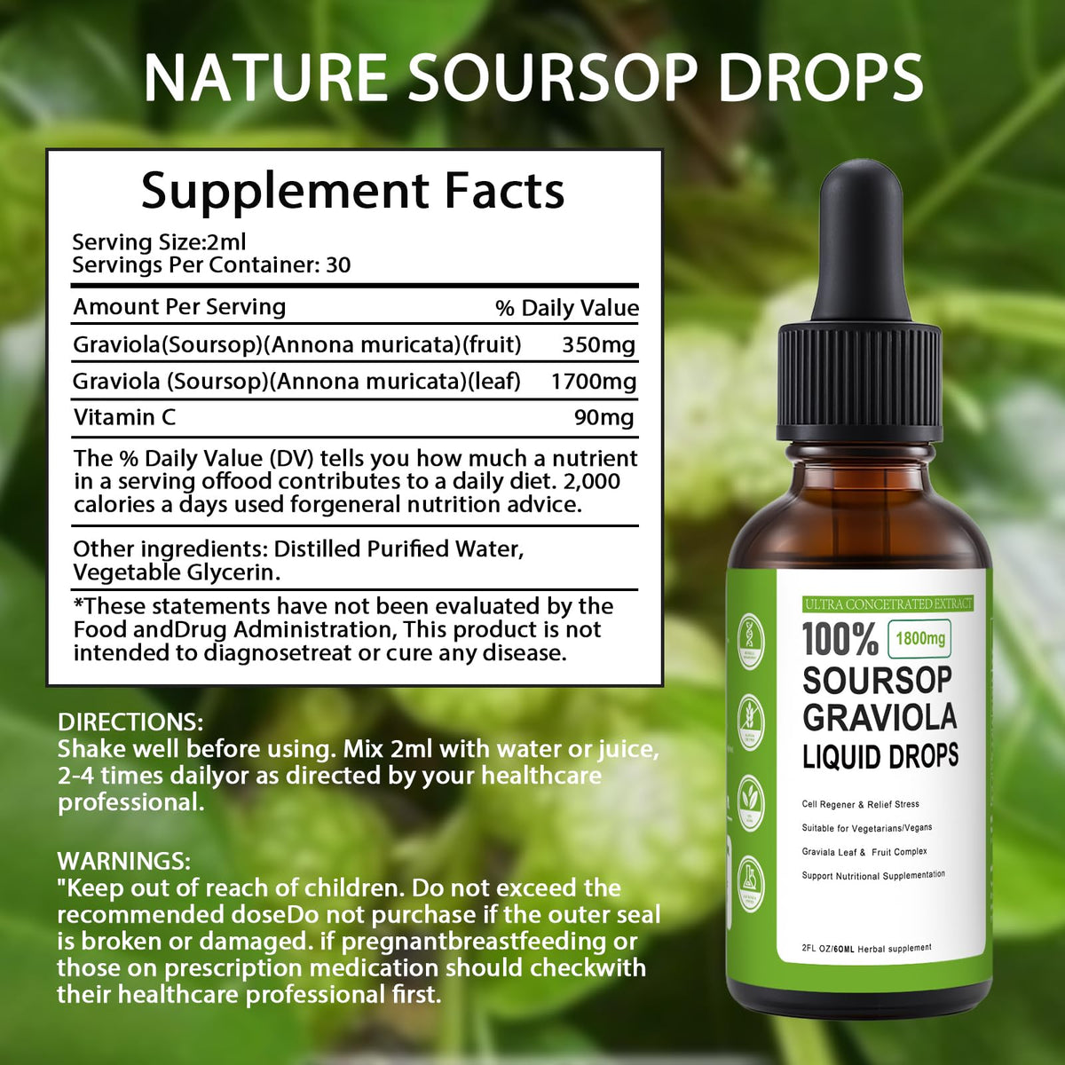 Nichalous Simply Sours soursop liquid drops poured into a glass for easy mixing.