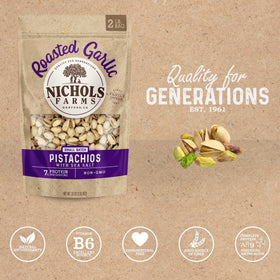 Nichols Farms in-shell pistachios close-up, ideal for party platters.