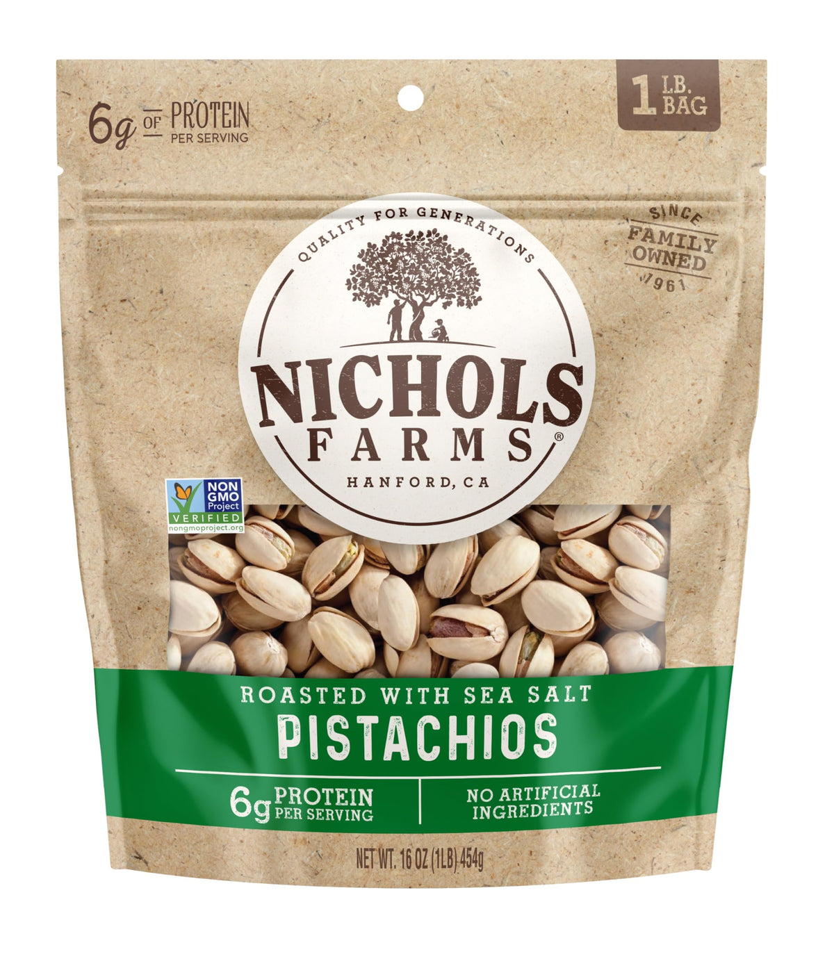Nichols Farms inshell California pistachios in a bag offer convenient snacking