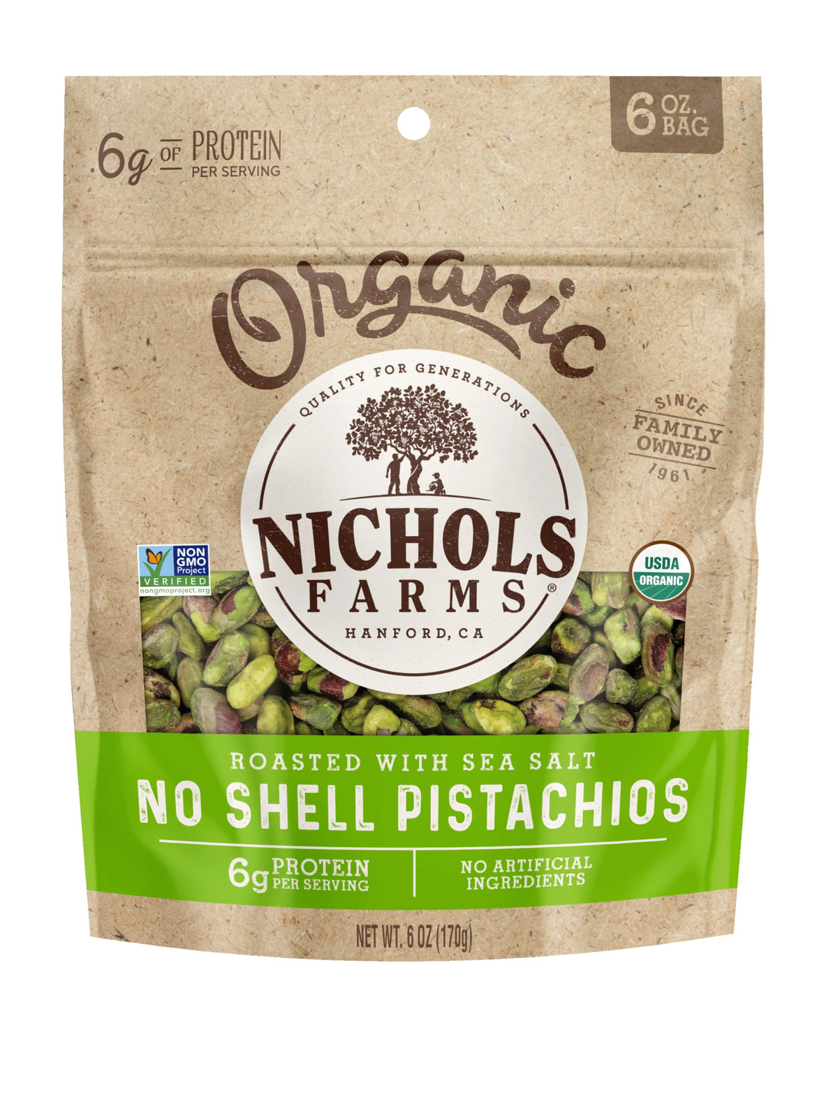 Nichols Farms organic California pistachios, sustainably grown with rich flavor