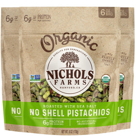 Nichols Farms roasted sea salt no-shell pistachios in a bowl, savory snack