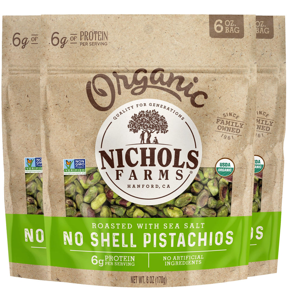 Nichols Farms roasted sea salt no-shell pistachios in a bowl, savory snack