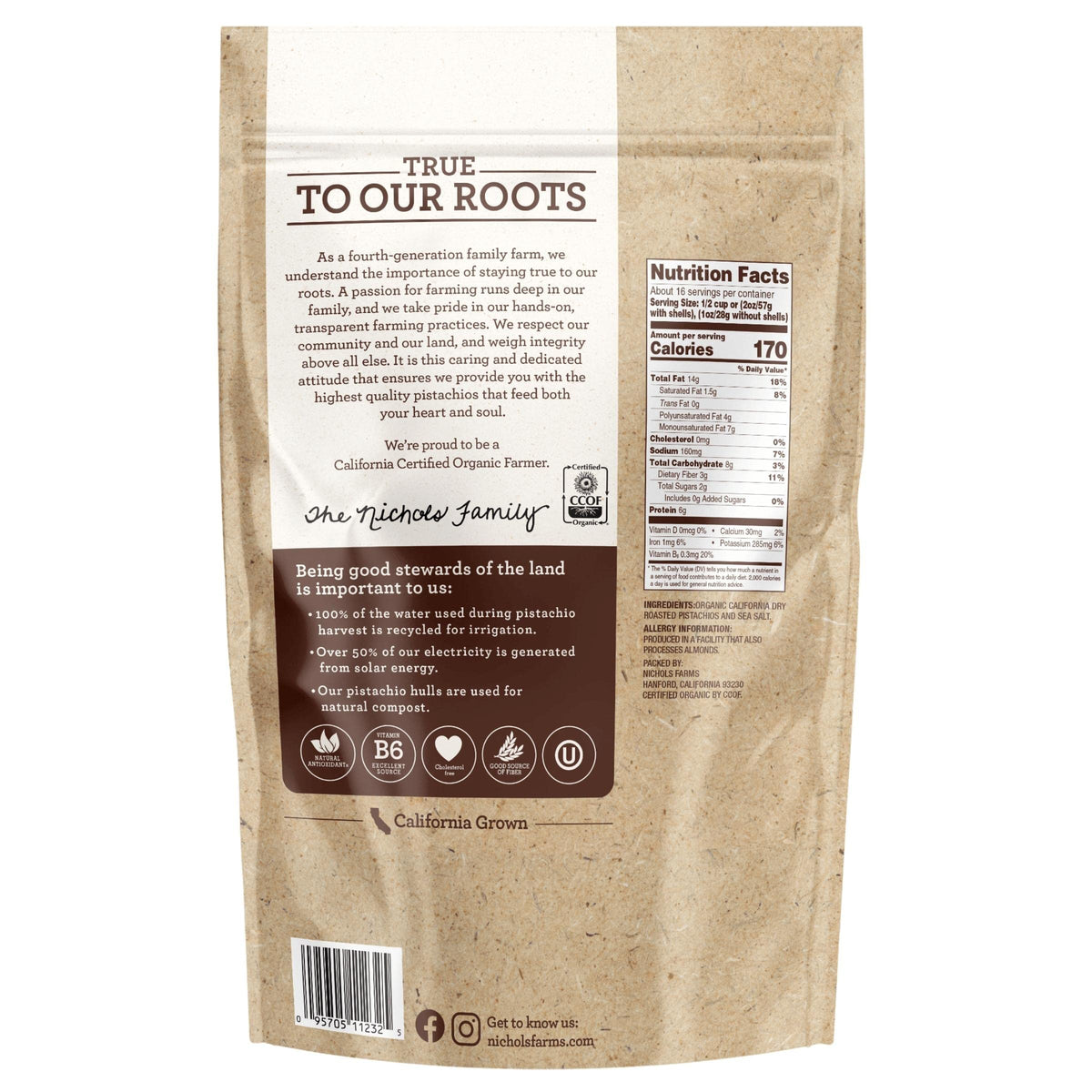 Nichols Farms organic pistachios with CCOF and USDA Organic certification