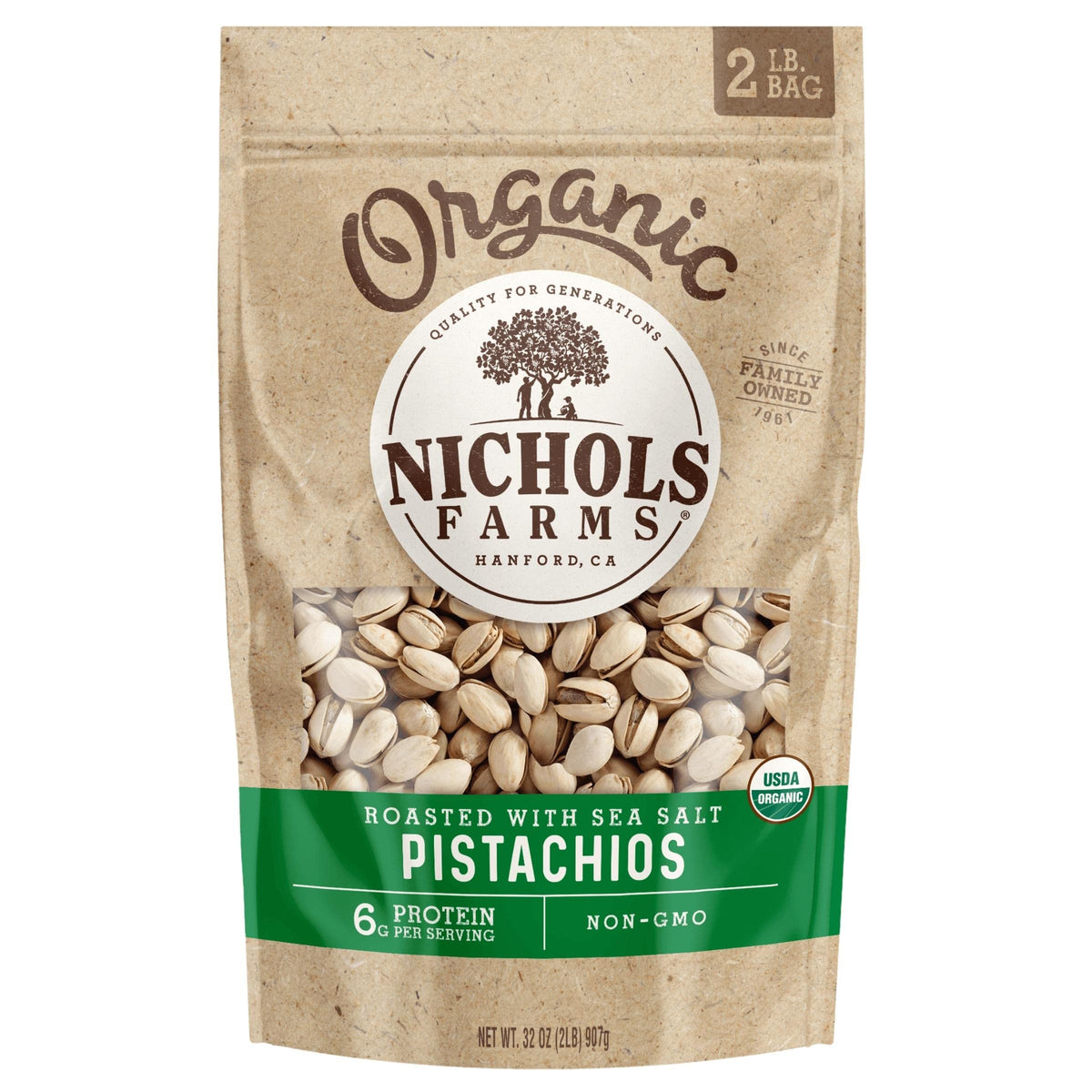 Nichols Farms California pistachios roasted salted, crisp and flavorful for snacking