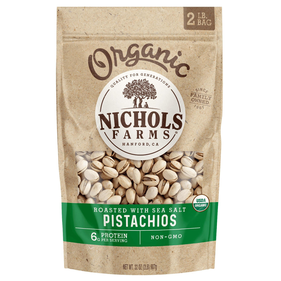 Nichols Farms California pistachios roasted salted, crisp and flavorful for snacking
