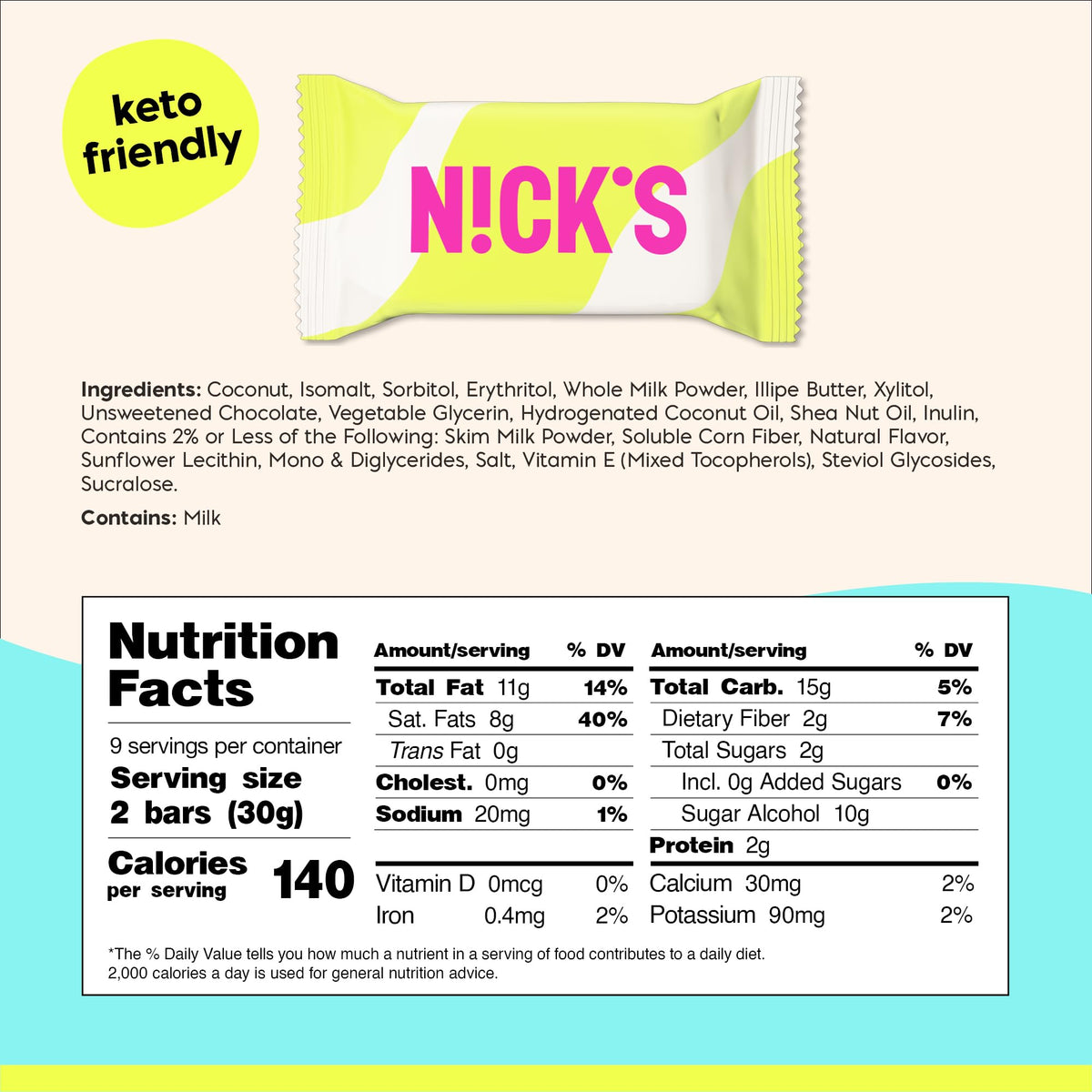 N!CK'S 18-bar pack of coconut milk chocolate bars, shareable.