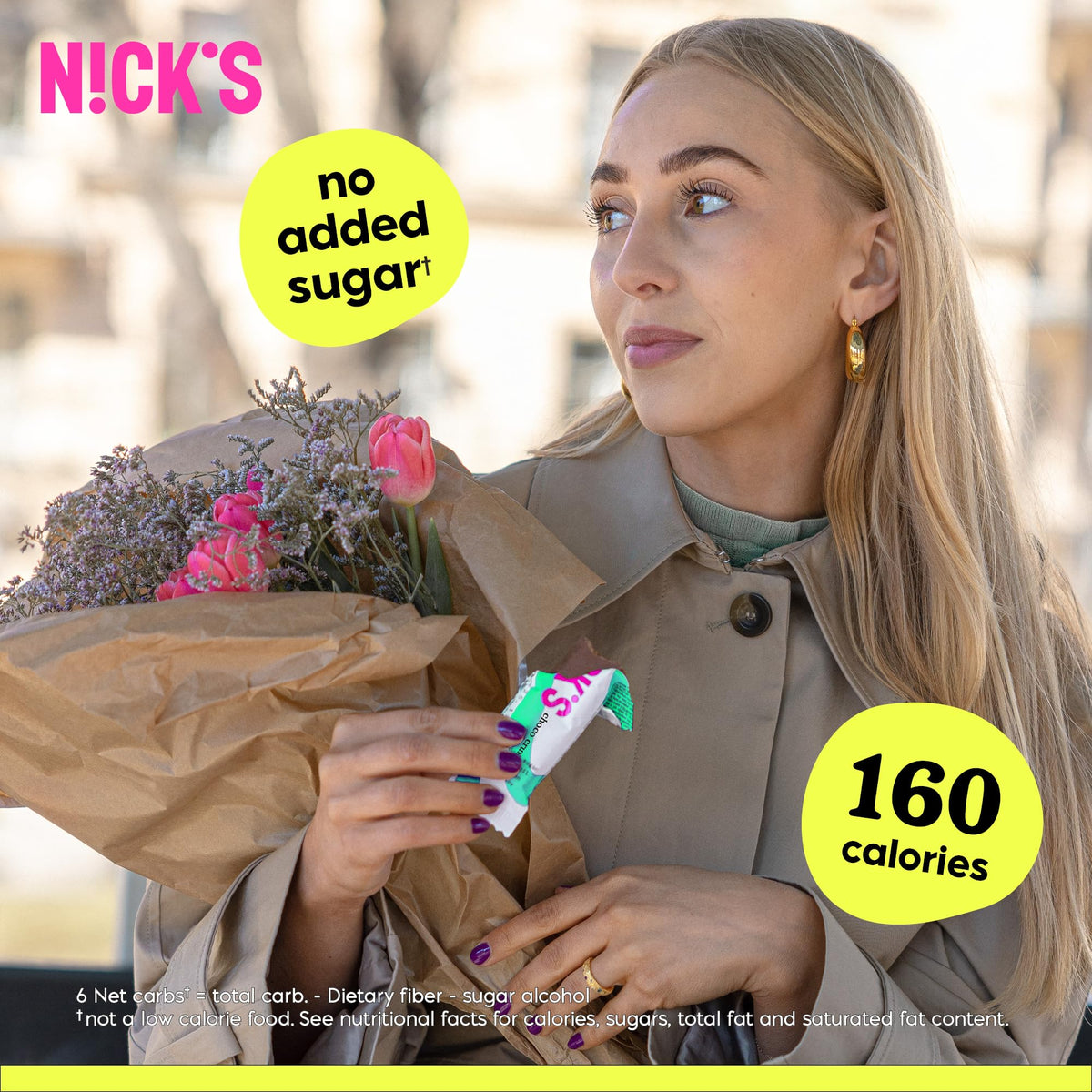 N!CK'S Choco Crush bar offers 160 calories per bar.