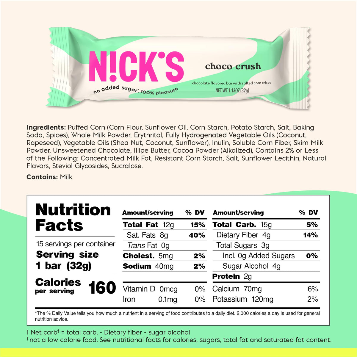 N!CK'S Choco Crush bar is gluten-free for diverse diets.