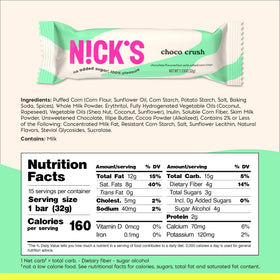 N!CK'S Choco Crush bar is gluten-free for diverse diets.