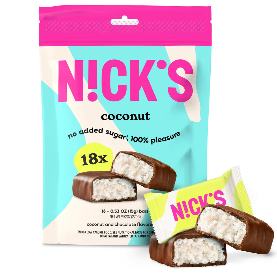 N!CK'S Keto coconut mini bar with coconut bite, ideal for on-the-go.