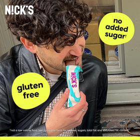 N!CK'S no-added-sugar coconut bar with milk chocolate, gluten-free snack.