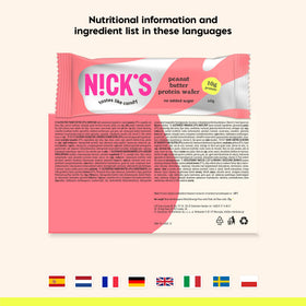 Nick's nutrition label shows 10 vitamins and 10 g protein per bar.