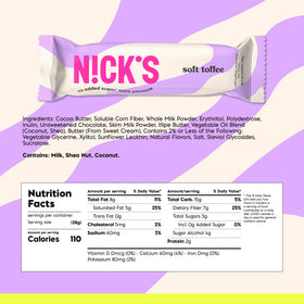 N!CK'S Soft Toffee bar beside coffee, ready for a desk snack.