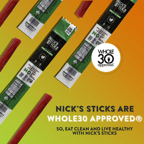 Nick's Sticks single-stick packaging ideal for portion-controlled snacking.