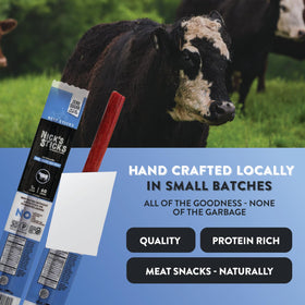 Nick's Sticks gluten-free, keto, and paleo friendly icons indicate diet compatibility.