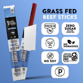 Nick's Sticks nutrition label showcases zero sugar and gluten-free status.