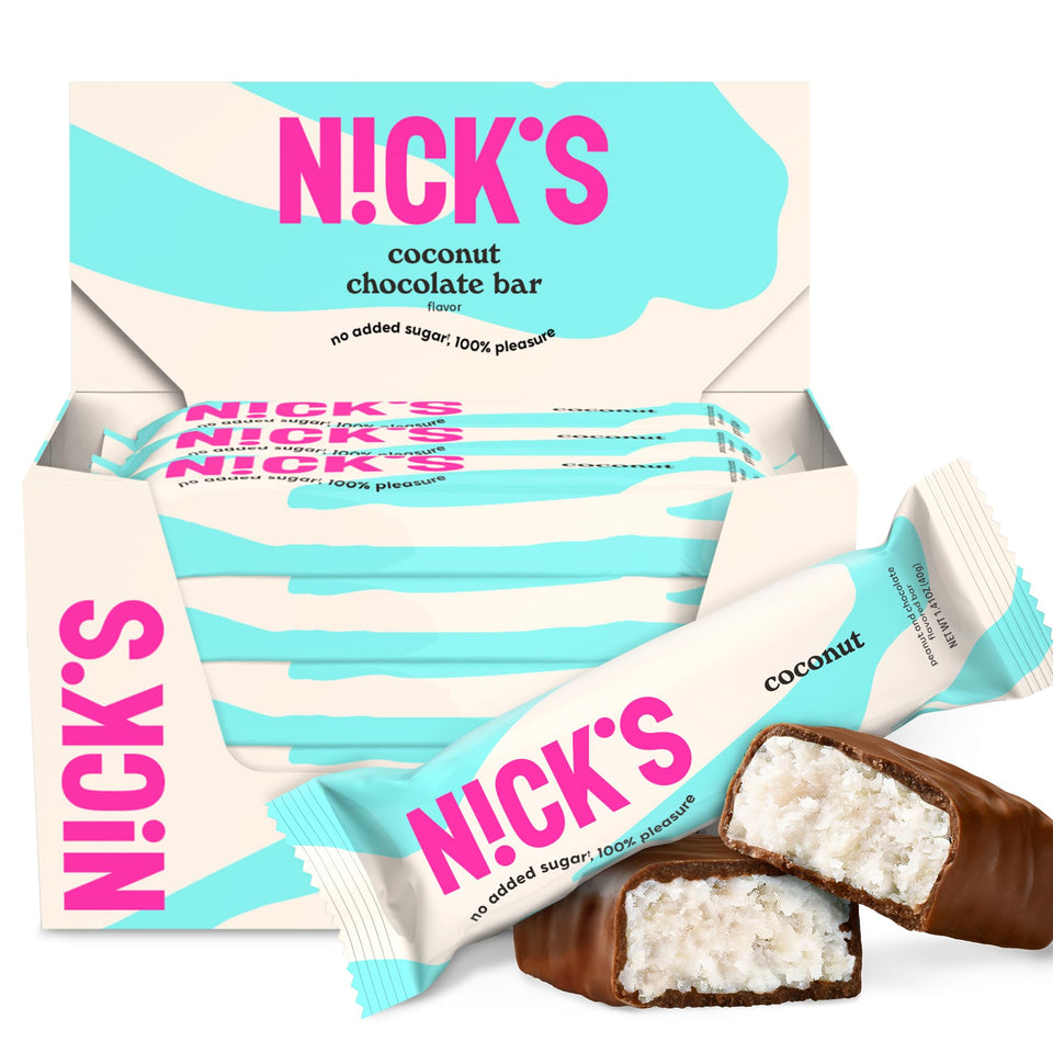 NICK'S Coconut Keto Bar wrapped, no added sugar treat for quick snacking.