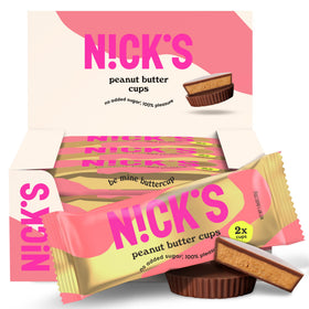 NICKS Peanut Butter Cups pack front highlighting keto, gluten-free, and palm oil free indulgence