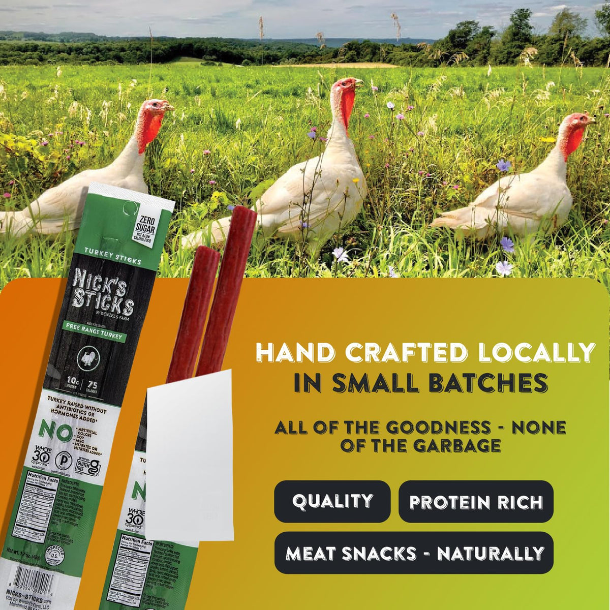Nick's Sticks zero carbs and zero sugar with no nitrates or nitrites