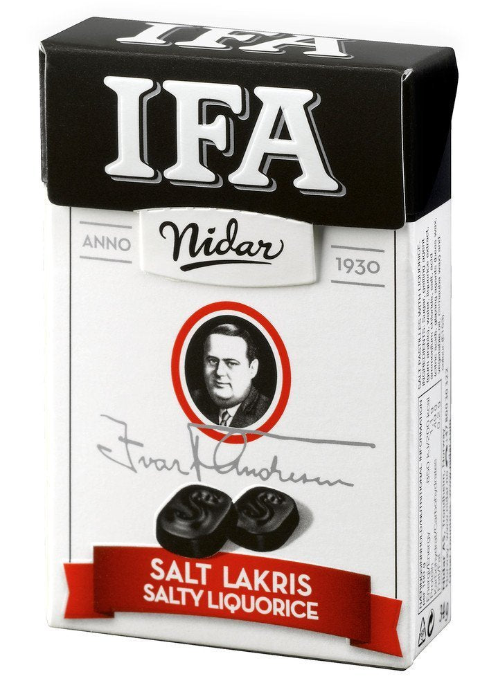Nidar IFA original salty licorice four-box pack, ideal for sharing Nordic snacking moments.