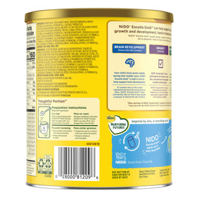 Nido Excella Gold nutrition label highlights growth-oriented nutrients and DHA