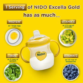 Nido Excella Gold scoop with milk powder for quick, smooth mixing