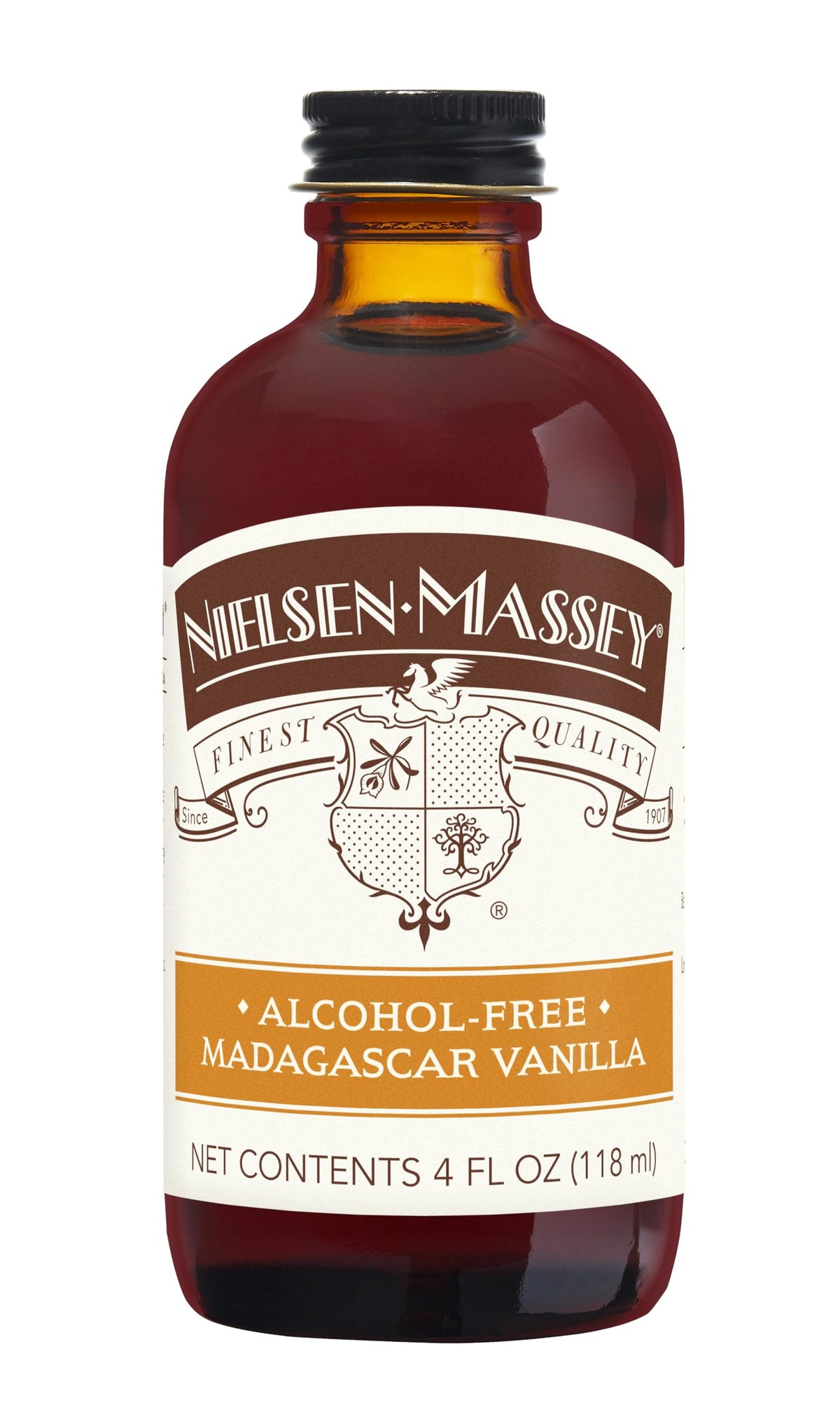 Nielsen-Massey Alcohol-Free Madagascar Vanilla bottle highlighting premium aroma for baking.