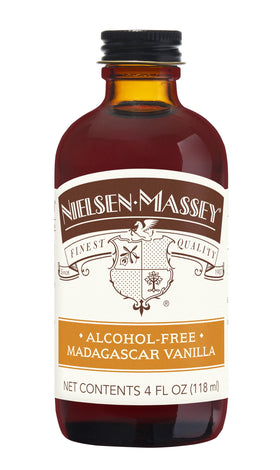 Nielsen-Massey Alcohol-Free Madagascar Vanilla bottle highlighting premium aroma for baking.