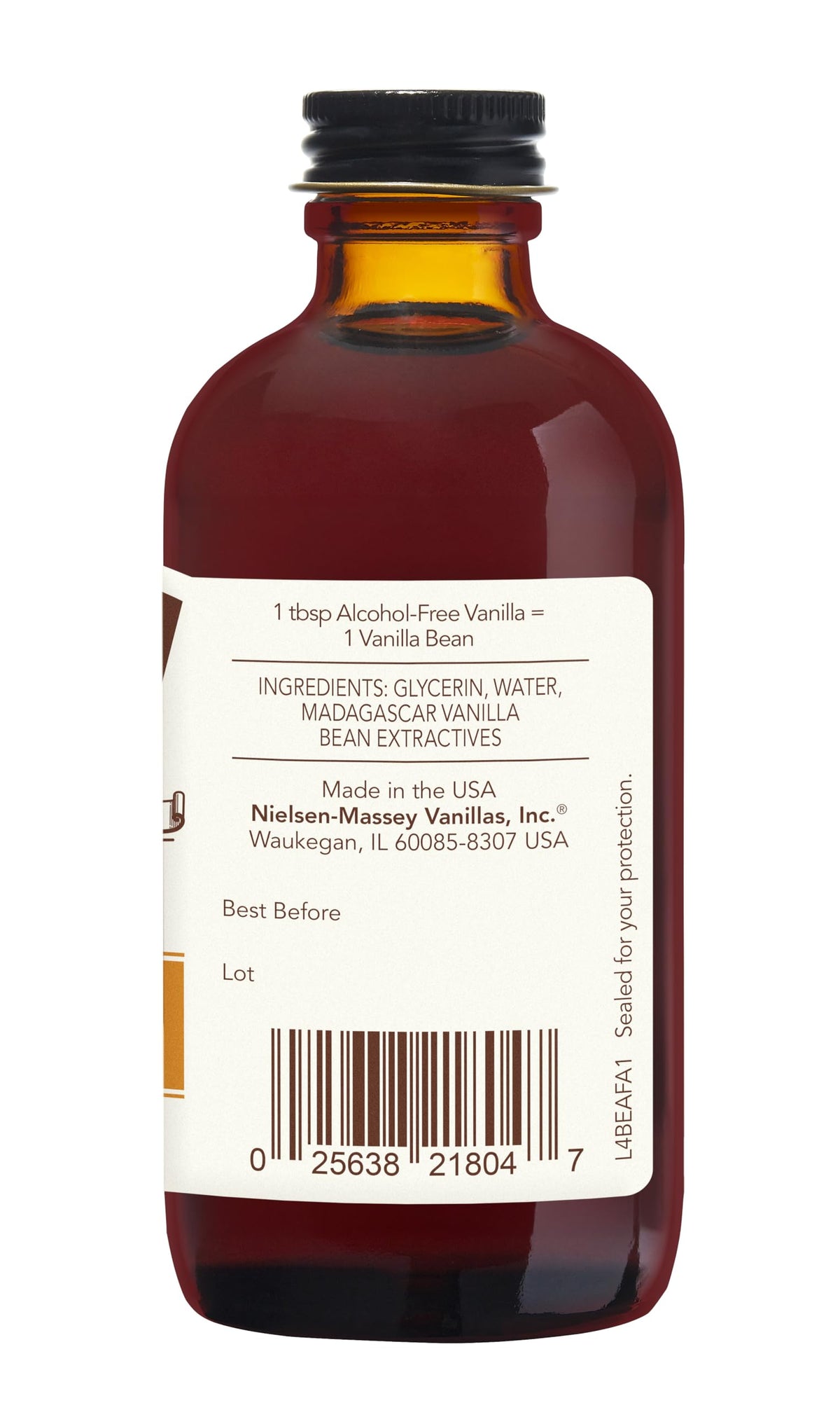 Nielsen-Massey Alcohol-Free Vanilla being poured, adding depth to beverages and desserts.