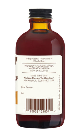 Nielsen-Massey Alcohol-Free Vanilla being poured, adding depth to beverages and desserts.