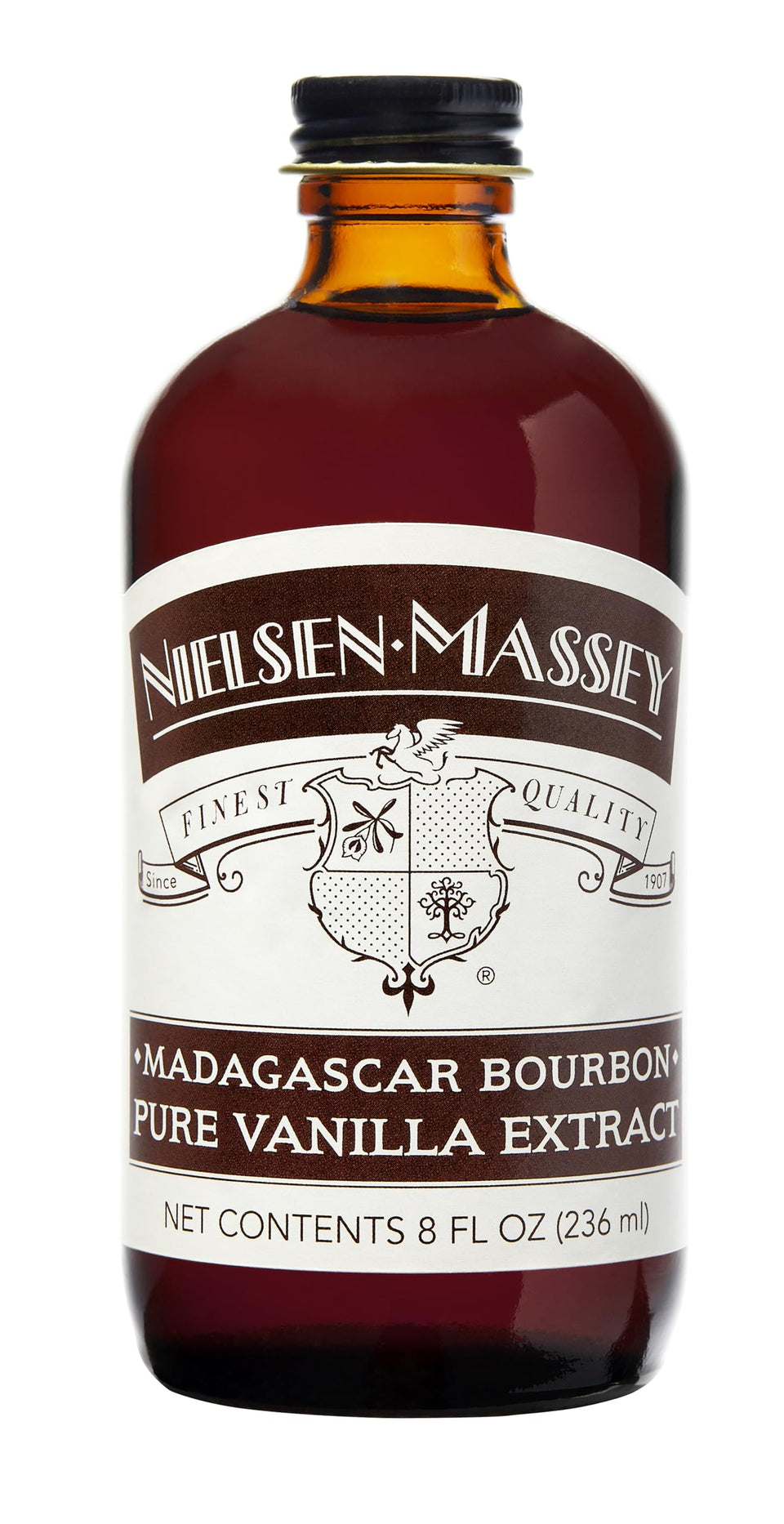 Nielsen-Massey Madagascar Bourbon vanilla bottle closeup for rich baking flavor