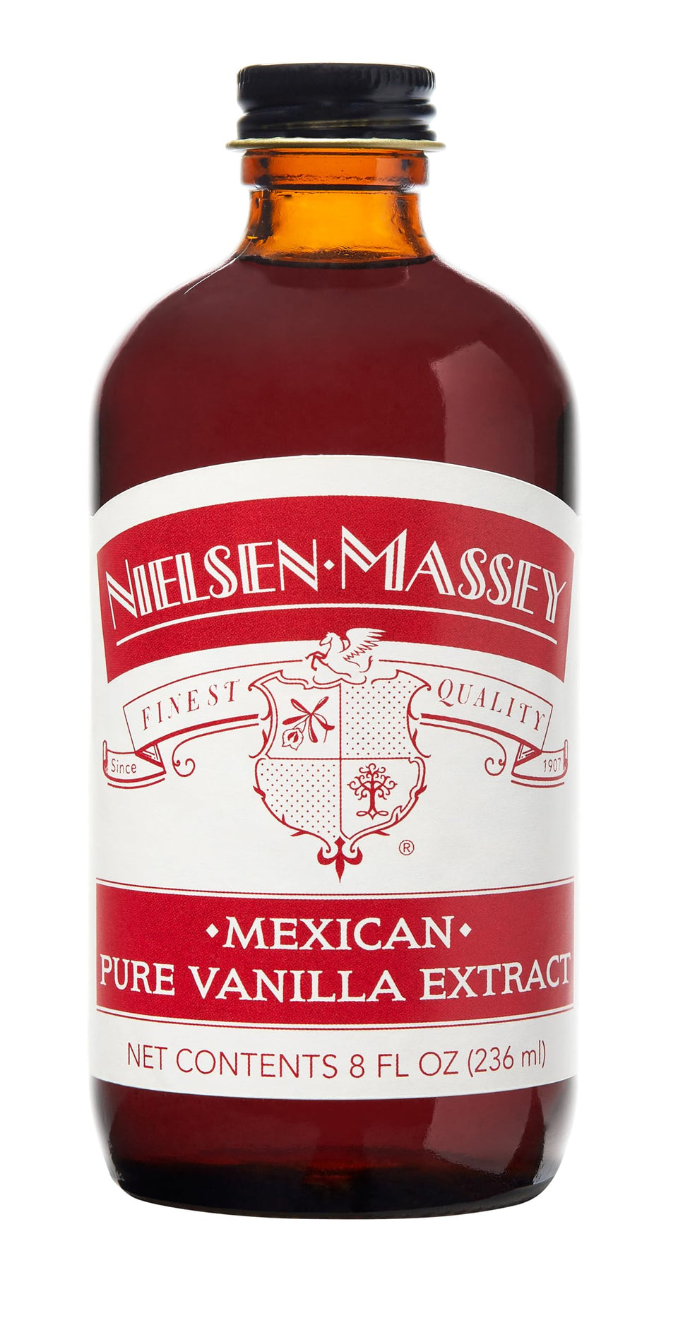 Nielsen-Massey Mexican vanilla extract bottle delivering rich, layered flavor for baking.