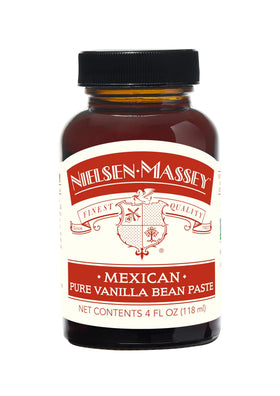 Nielsen-Massey Mexican vanilla paste bottle with visible specks for richer baking flavor.