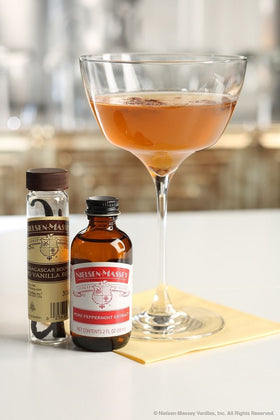 Hot cocoa setup with Nielsen-Massey peppermint extract for a bright, balanced taste.